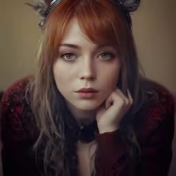 a woman with a cat ears on her head and a hair style