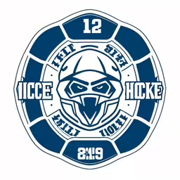 blue and white logo with a hawk in the center