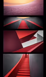 red stairs leading down to an orange sky