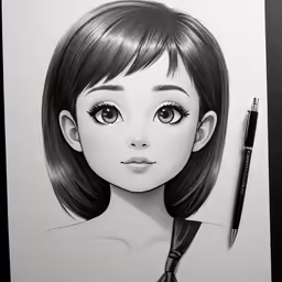 a drawing of a person with a pencil in her hands