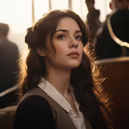 a woman that is looking to the side