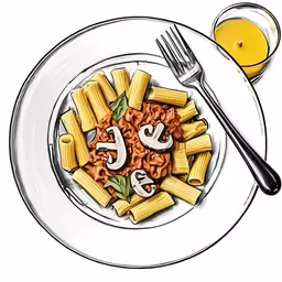 plate of pasta with mustard, lettuce and sauce