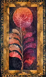 this painting features a flower and leaves