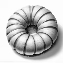 a black and white photo of a donut