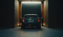 a car that is sitting in a long tunnel
