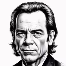 black and white drawing of john bond in a suit