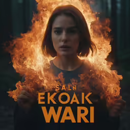a woman holding a fake flame over her face