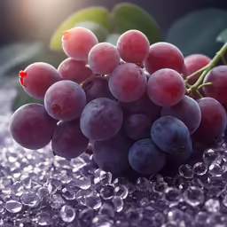 fresh grapes on a purple surface with leaves