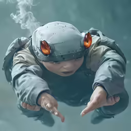 a boy in water wearing goggles holding his arms wide open
