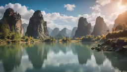 the mountains are reflected in the still, calm waters