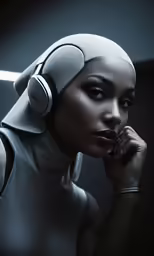 a woman wearing headphones posing for a portrait
