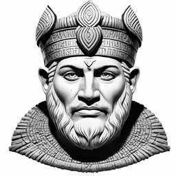 the head of a man with long hair and beard in the form of an emperor