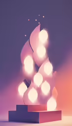 a lit lamp on top of some pillars