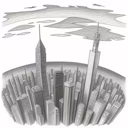 a pencil drawing of a skyline on a piece of paper,a pencil drawing of the empire building