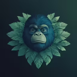 a gorilla head with leaves covering the face