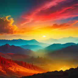 the setting sun on a colorful mountain range