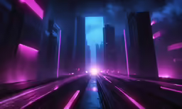 the road is empty and pink as if it was futuristic