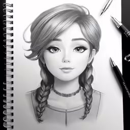 a drawing of a woman with braids on her hair
