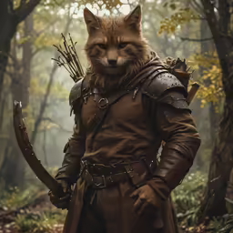 a man in a fur costume holding a bow and a arrow