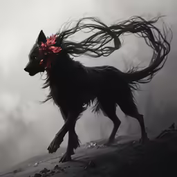 a black dog running on a rocky mountain