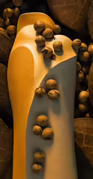 a sculpture of a foot surrounded by nuts