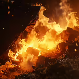 a bright fire has been lit on an outdoor area