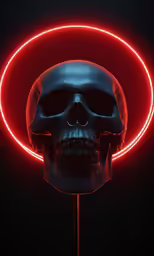 a skull with a glowing head and large teeth