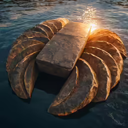 the big rock has been made into a boat in water