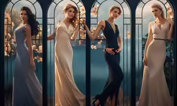 an image of women in long dresses with flowers