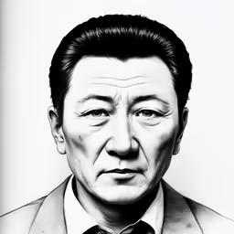 a drawing of a man with black hair in a suit and tie
