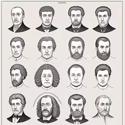 this image depicts the hairs styles of men in different styles,a bunch of presidents are shown here in black and white,an old - fashioned historical photo of a group of men,the many presidents of the united states,a book that is showing some different people