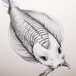 a black and white drawing of an animal with long, thin feathers