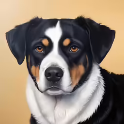 the dog is a portrait of a black, white, and tan border collie