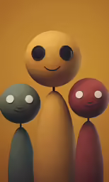 three egg characters in a row with eyes and lips