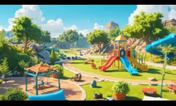 the animation shows a playground in the park