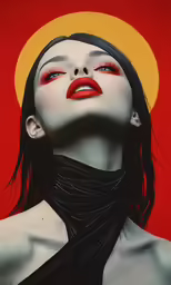 a painting of a woman with red lipstick