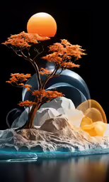 a tree with leaves growing on top of it
