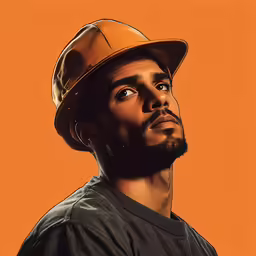a person wearing a brown hat looks up