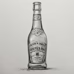 a drawing of a bottle of whisky on a table