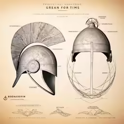 a historical illustration of two helmets from the early century