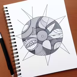 a drawing of a star and its face on a white notebook with a pen