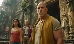 a group of people in a city next to some buildings