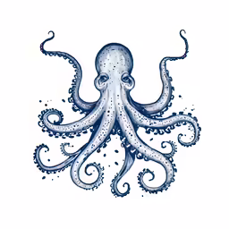 an octopus in blue ink is on the white paper