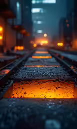 a train track that has some dark colored lights