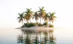 an island with three palm trees sitting on it