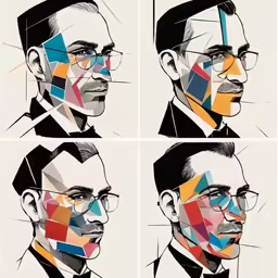 different color lines are displayed on three pieces of art