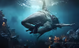 the underwater woman is swimming under the water