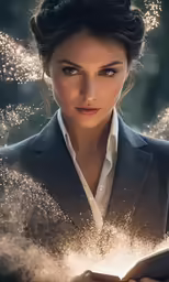 an image of a woman that is looking through a book