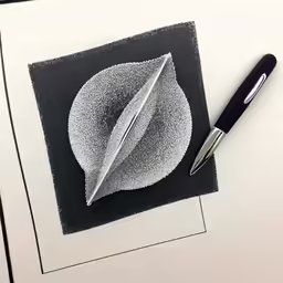 drawing a black and white leaf and a pen