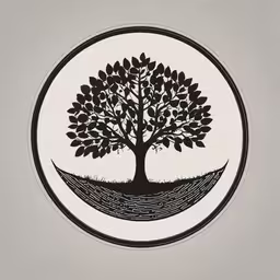 a black and white drawing of a tree on a gray background,a tree and an oval with a white background